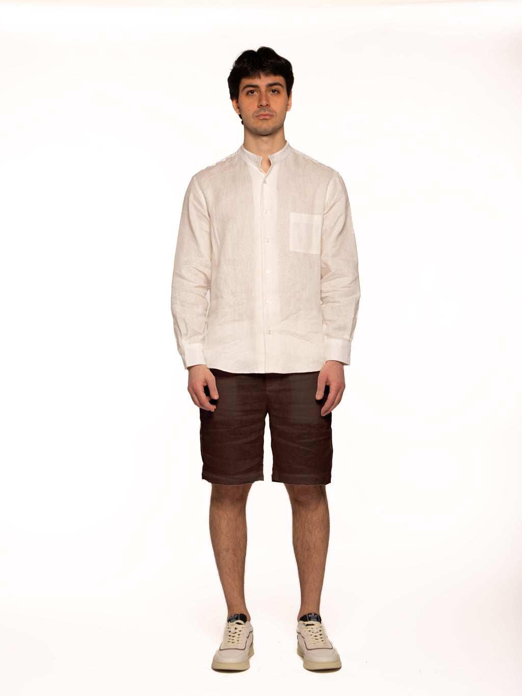 Pantalone Looper in lino MARRONE